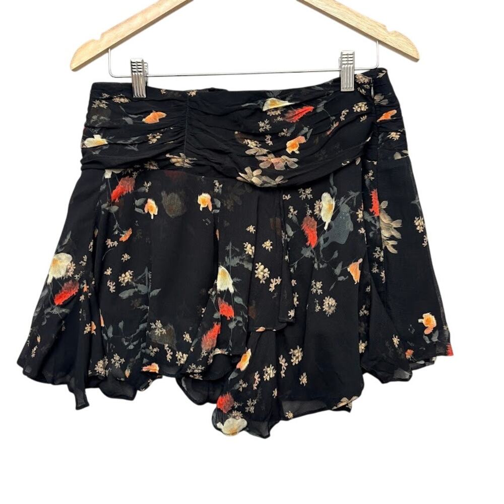 ALLSAINTS Erica Kora Asymmetric Hem Black Floral Tiered Mini Skirt Size 10 - Picture 3 of 13